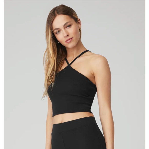 **SOLD** Alo Goddess Ribbed Cross Crop Top - Picture 3 of 6